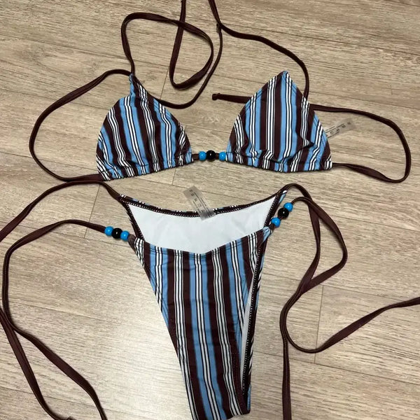 [BUNJANG] Stripe Beaded Bikini / 스트라이프 비즈 비키니