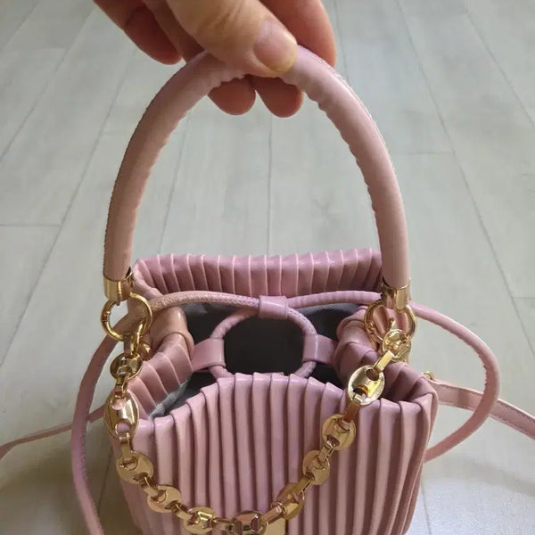 [BUNJANG] Women's Pink Shirred Shoulder Bag with Chain Strap / 여성 숄더백 핑크색