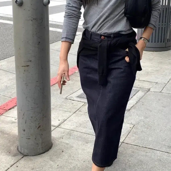 [BUNJANG] Haag Non-Fade Denim Long Skirt Indigo / 헤이그 논페이드 스커트 인디고 haag 데님 롱스커트 치마 청치마 데님치마