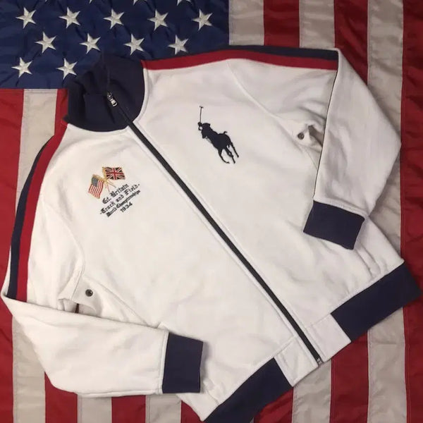 [BUNJANG] Polo Ralph Lauren Original Big Pony Great Britain GB White Track Zip-Up Jersey / 오리지날 폴로 랄프로렌 빅포니 영국 GBR 그레이트브리튼 화이트 트랙 집업 져지