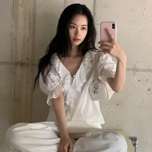 [BUNJANG] Maybe Baby Frill Short Sleeve Blouse / 메이비베이비 프릴반팔블라우스