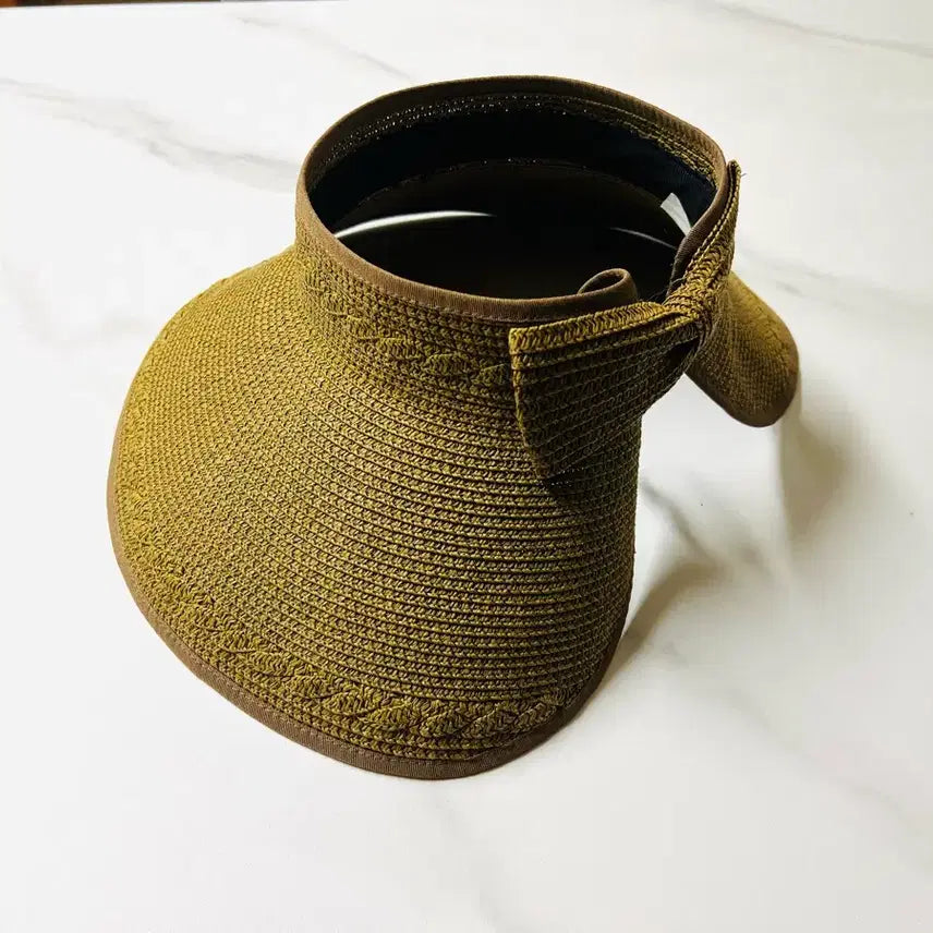 [BUNJANG] Olive Khaki Raffia Sun Visor Hat (Rollable Foldable Sun Visor) / [파격가] 올리브 카키 라피아 썬바이저 모자 (돌돌이 접이식 선바이저)