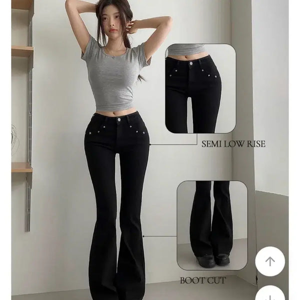 [BUNJANG] Studded Black Jeans (M Size) / 세미 로우라이즈 스터드 블랙진 에이블리 M사이즈