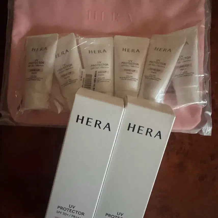 [BUNJANG] Hera UV Protector Tone-Up Peach Set (50ml*2 + 15ml*6 + Pouch) / 헤라 UV 프로텍터 톤업 피치 50ml*2+15ml*6+파우치