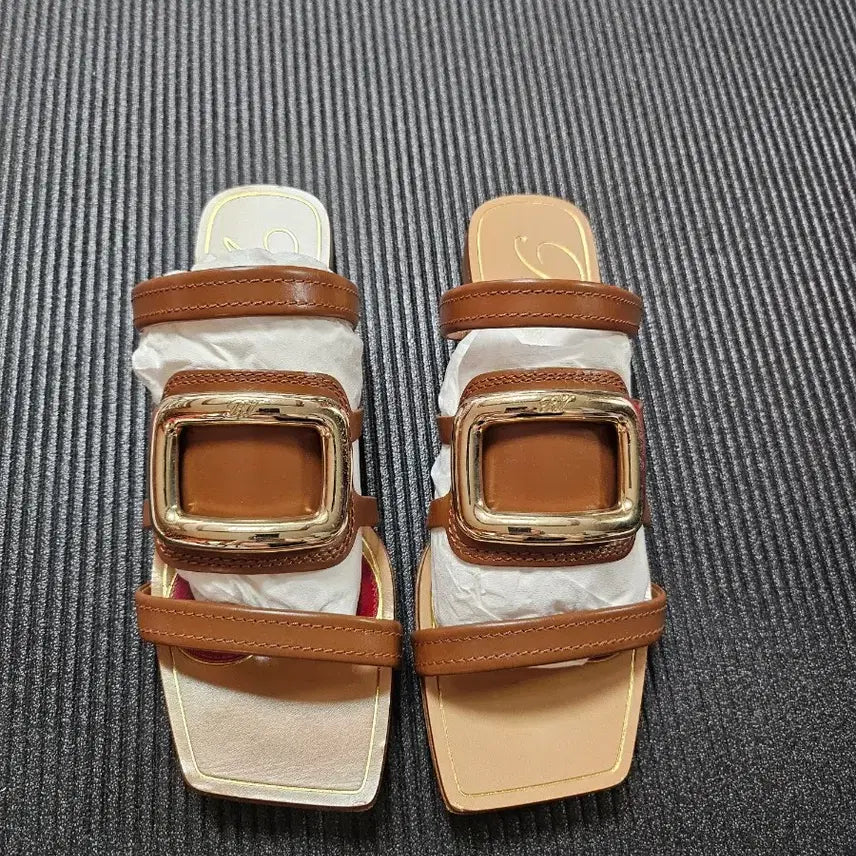 [BUNJANG] Roger Vivier Gladiator Metal Buckle Mules Brown / 로저비비에 글레디에이터 메탈 버클 뮬 브라운