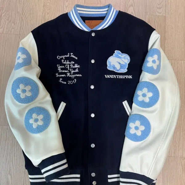 [BUNJANG] Bandit the Pink Rabbit Varsity Jacket Cream / 반디더핑크 바시티 자켓
