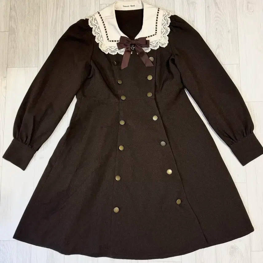 [BUNJANG] Innocent World Brown Lace Double-Button Sera Dress / [로리타/양산형] 브라운 레이스 더블버튼 세라 원피스