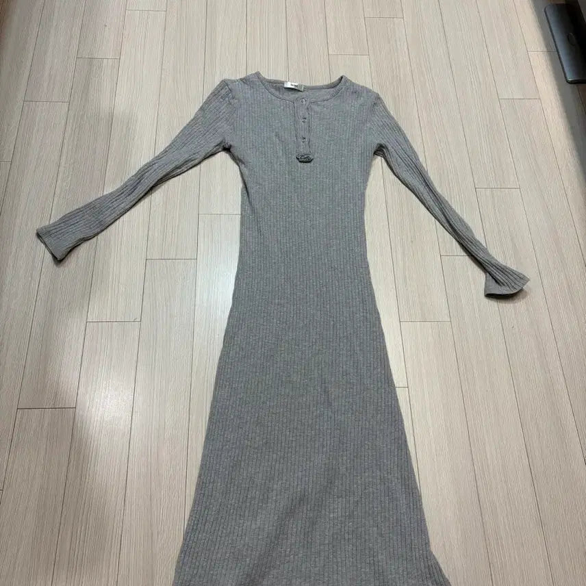 [BUNJANG] Ribbed Long Dress Gray / 골지 롱 원피스 그레이