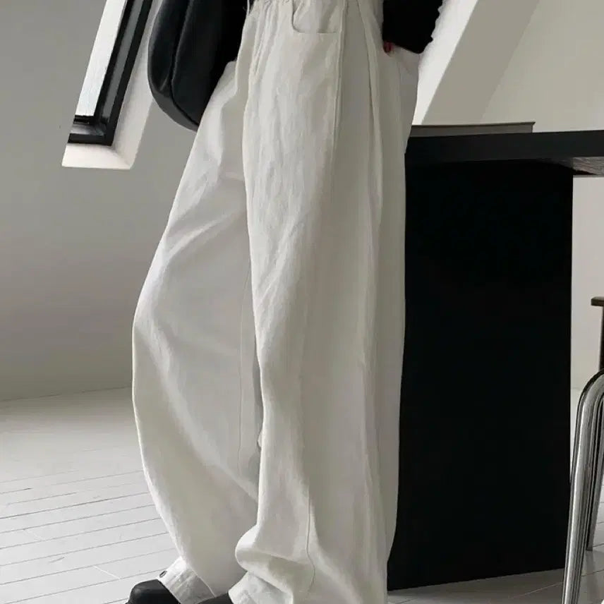 [BUNJANG] ModiMood Side Snap 3-Way Wide Cotton Pintuck Pants White S / 모디무드 사이드 스냅 3-way 와이드 코튼 핀턱 팬츠 화이트 S