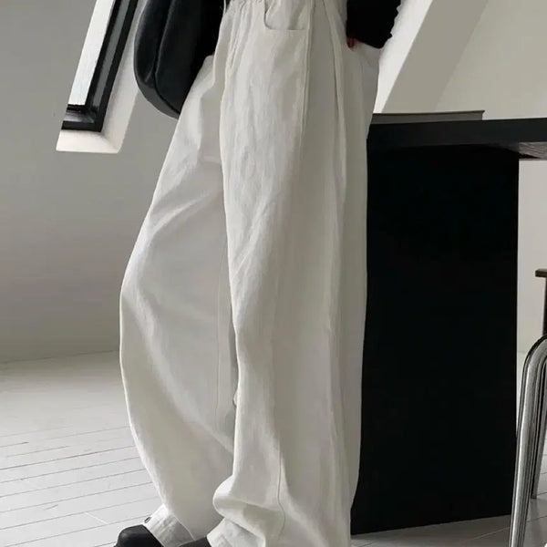 [BUNJANG] ModiMood Side Snap 3-Way Wide Cotton Pintuck Pants White S / 모디무드 사이드 스냅 3-way 와이드 코튼 핀턱 팬츠 화이트 S