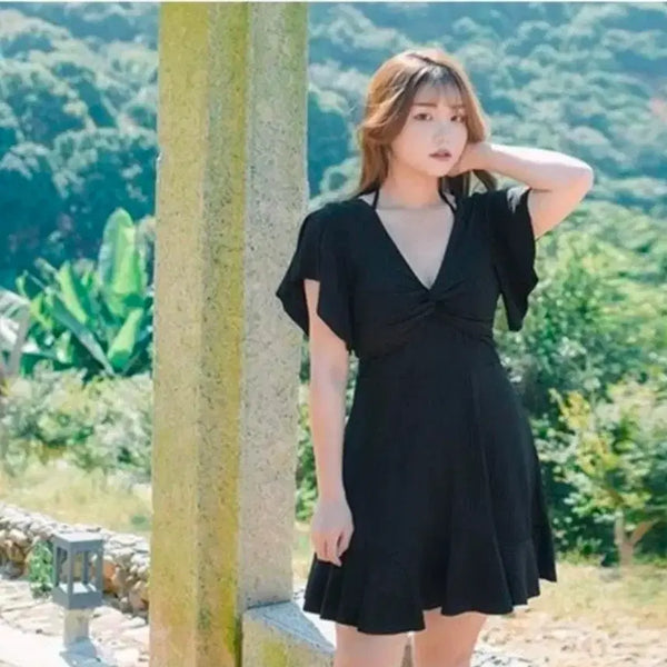 [BUNJANG] Black Flare One-Piece Swimsuit / 블랙 플레어 원피스 수영복