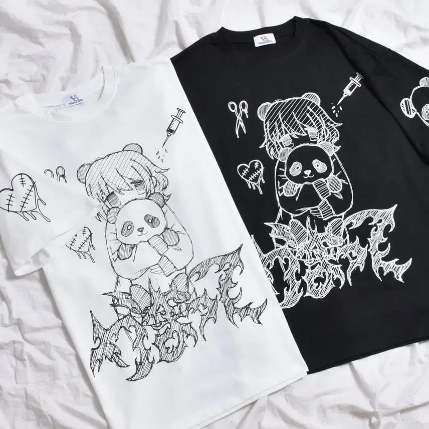 [BUNJANG] Volcan Panda Girl Short Sleeve T-Shirt / volcan 볼칸 팬더걸 반팔 티셔츠