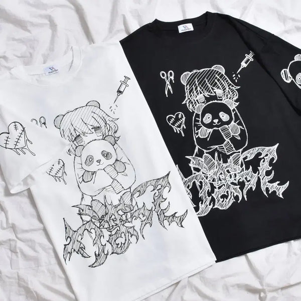 [BUNJANG] Volcan Panda Girl Short Sleeve T-Shirt / volcan 볼칸 팬더걸 반팔 티셔츠