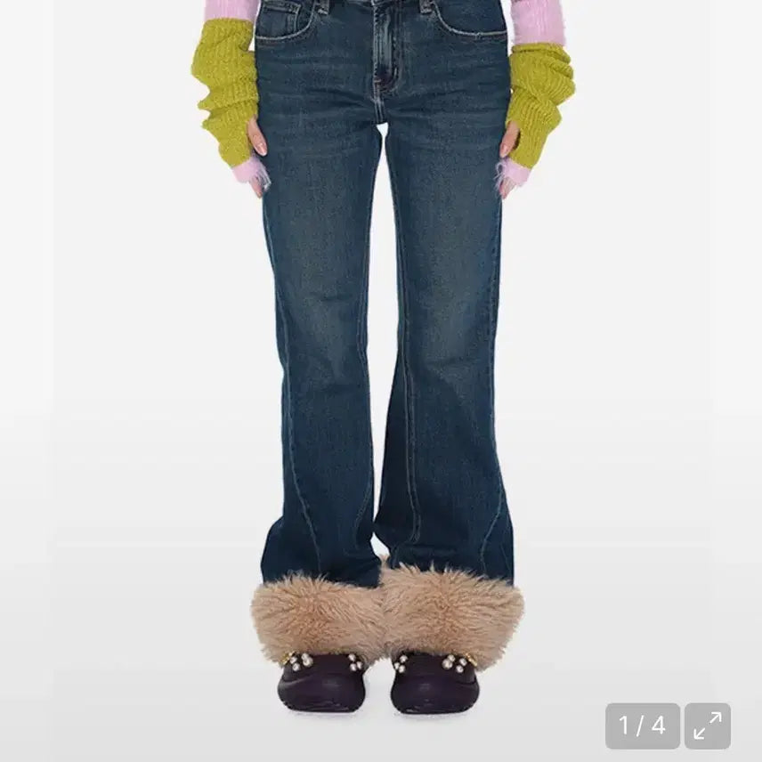 [BUNJANG] Youthbath Fur Denim Pants Blue Leopard / 유스배스 유쓰배쓰 퍼 데님 팬츠 블루 레오파드 갸루