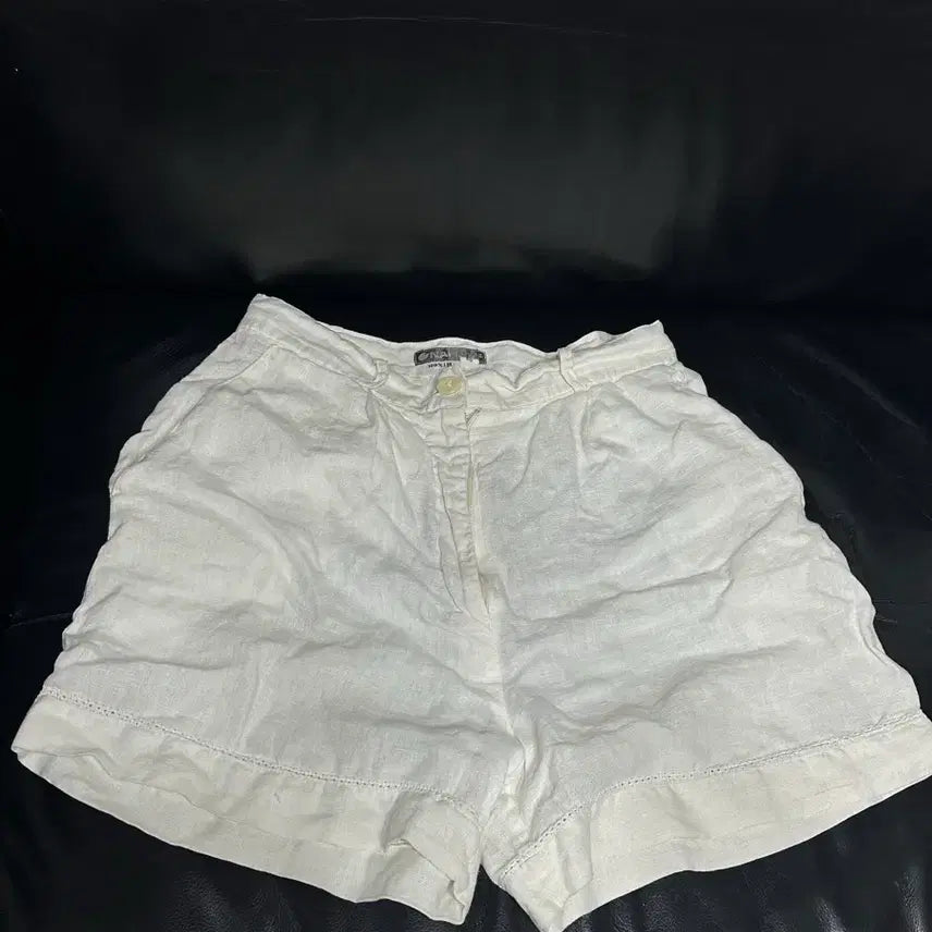 [BUNJANG] Italian Vintage White 100% Linen Shorts / 이탈리아 빈티지 화이트 100% 린넨 반바지