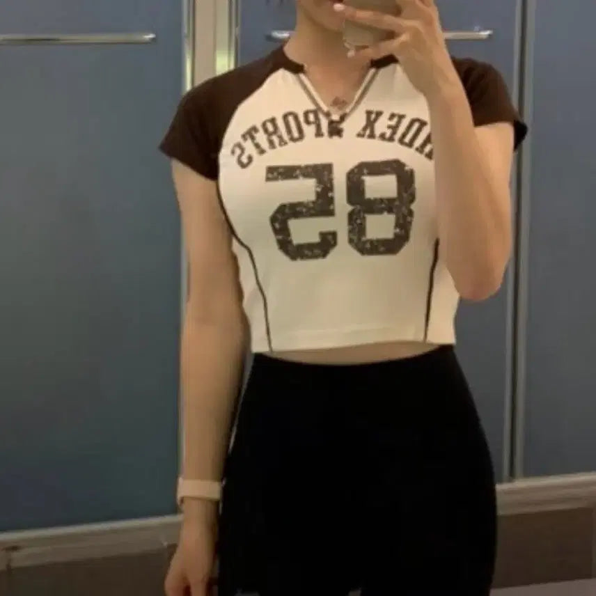 [BUNJANG] HDEX Cropped Color-Block Short-Sleeve T-Shirt / hdex 크롭 배색 반팔 티셔츠 운동복