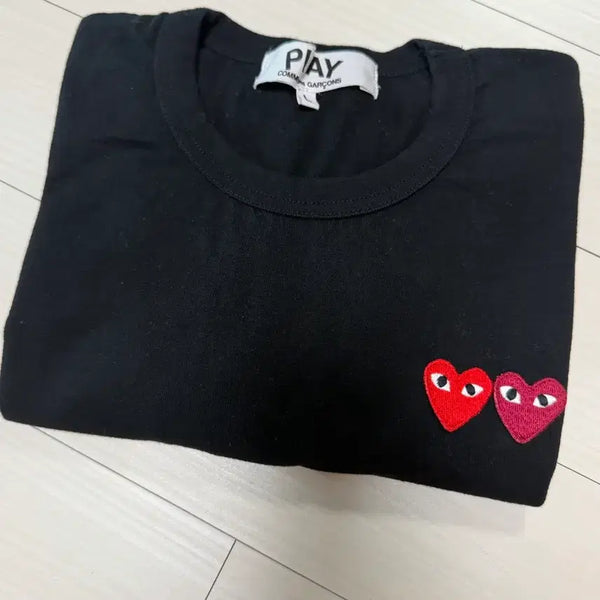 [BUNJANG] Comme des Garçons Play Double Heart T-Shirt (Black, Size L) / 꼼데가르송 블랙/더블하트 반팔티 L