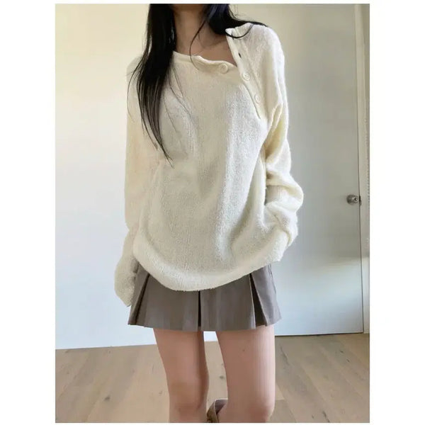 [BUNJANG] Innermute Asymmetrical Button-Up Knit / 이너뮤트 언발란스 버튼 업 니트
