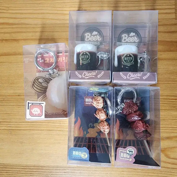 [BUNJANG] Bundle Set Food Figure Keychain (Beer Shrimp) / 일괄) BBQ 비어 맥주 새우 등 음식 피규어 키링 새상품
