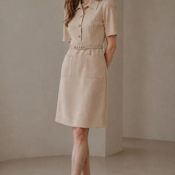 [BUNJANG] MOJOSPINE Beige Collar Short-Sleeve Dress / 모조에스핀 베이지 반팔 카라 원피스 (55,66  새옷컨디션)
