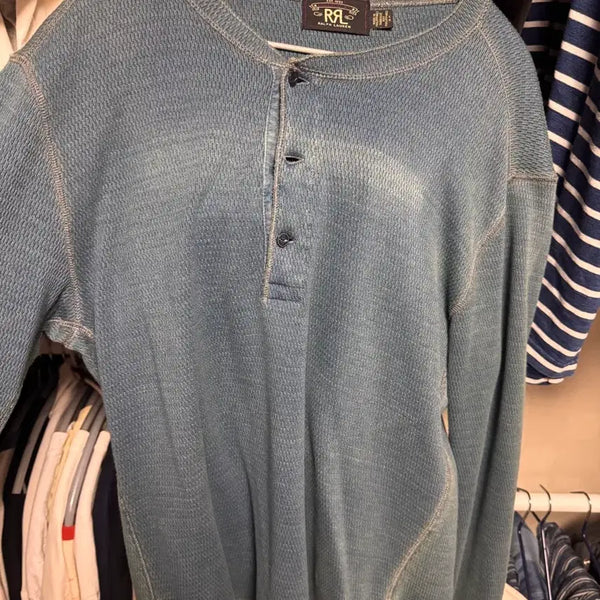 [BUNJANG] RRL Waffle Knit Henry Neck Long Sleeve T-Shirt Blue L / RRL 헨리넥 긴팔 티셔츠 블루 L사이즈