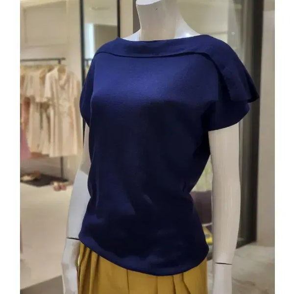[BUNJANG] Jigott Boat Neck Short Sleeve Knit Navy / 지고트 보트넥 반팔 니트 네이비 55