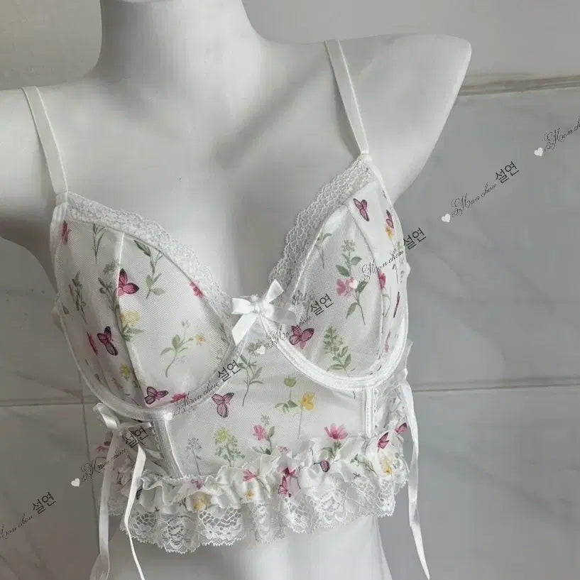 [BUNJANG] Flower Butterfly Bustier Set Inner Top / 새 태그 완비/플라워 나비 뷔스티에 생선뼈 조형 상의 이너세트