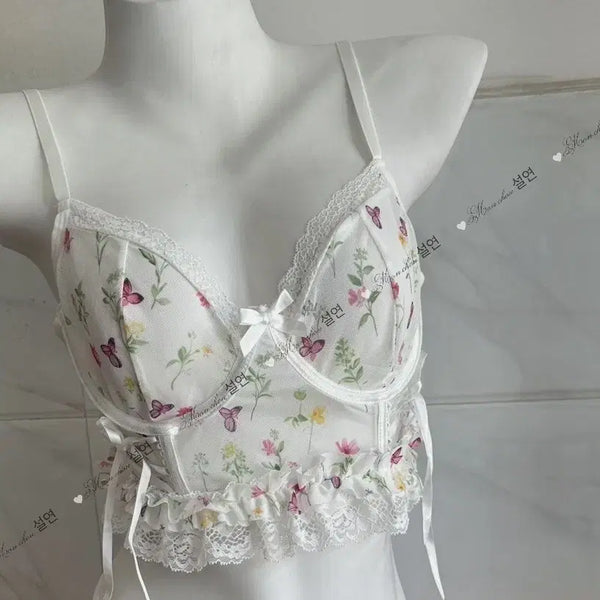 [BUNJANG] Flower Butterfly Bustier Set Inner Top / 새 태그 완비/플라워 나비 뷔스티에 생선뼈 조형 상의 이너세트