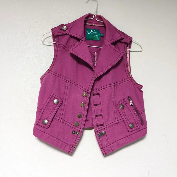 [BUNJANG] UGIZ Korea Vintage Purple Denim Crop Vest (Size 44-66) / (새제품급)빈티지크롭 UGIZ 코리아 퍼플 데님 조끼44~66