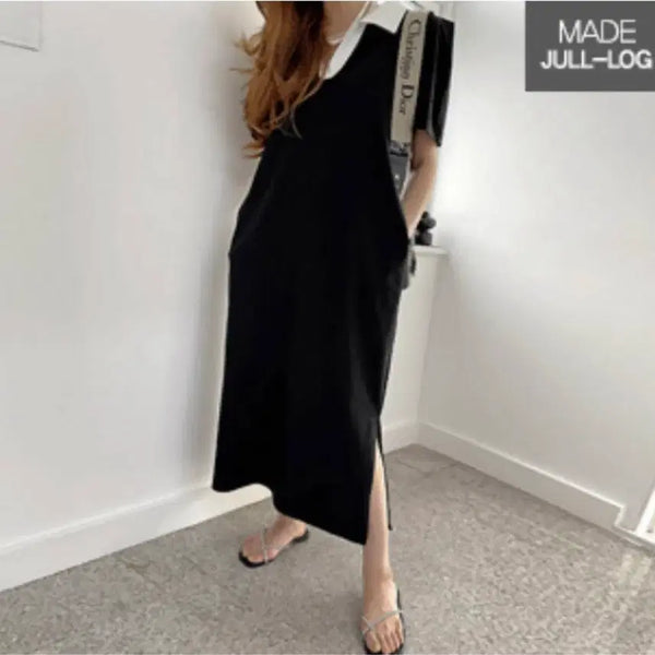 [BUNJANG] Jullog Color-block Long Dress / [새상품] 줄로그 배색원피스