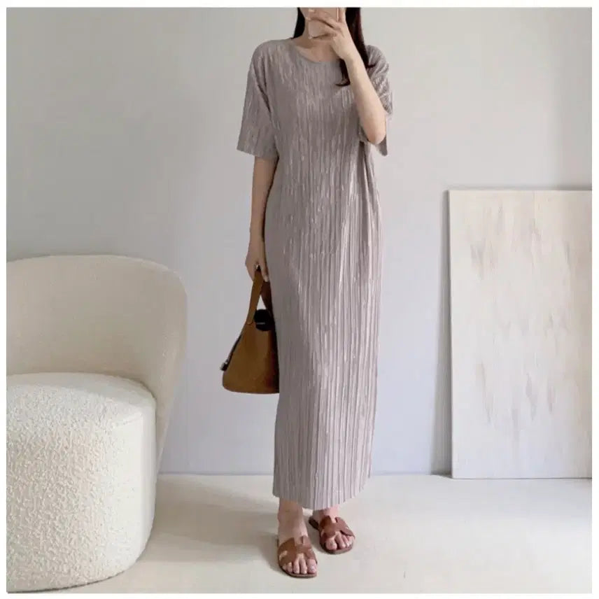 [BUNJANG] Pleated Dress (Beige/Pink) / 새상품 플리츠원피스 베이지, 핑크