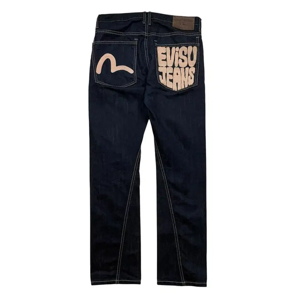 [BUNJANG] EVISU Backpatch Logo Twist Selvedge Denim Pants / 에비수 백패치 로고 트위스트 셀비지 데님 팬츠
