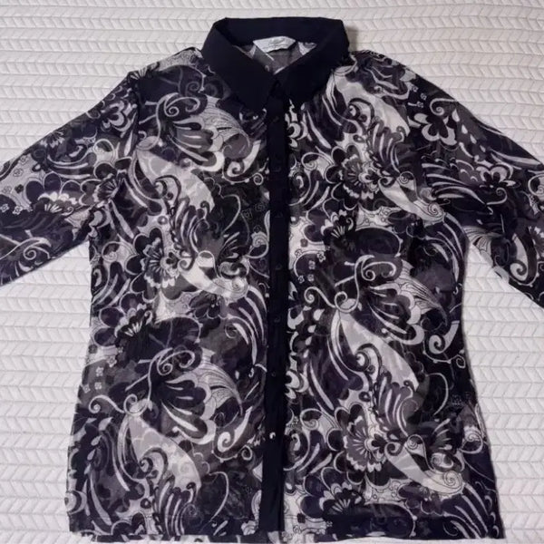 [BUNJANG] Crocodile Lady Sheer Blouse Unique Pattern / 크로커다일 블라우스 새상품