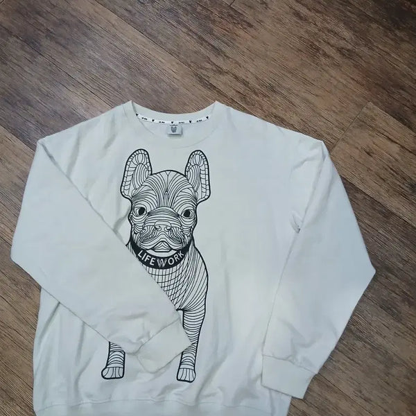 [BUNJANG] LifeWork French Bulldog Graphic Sweatshirt White / 라이프워크 맨투맨 화이트