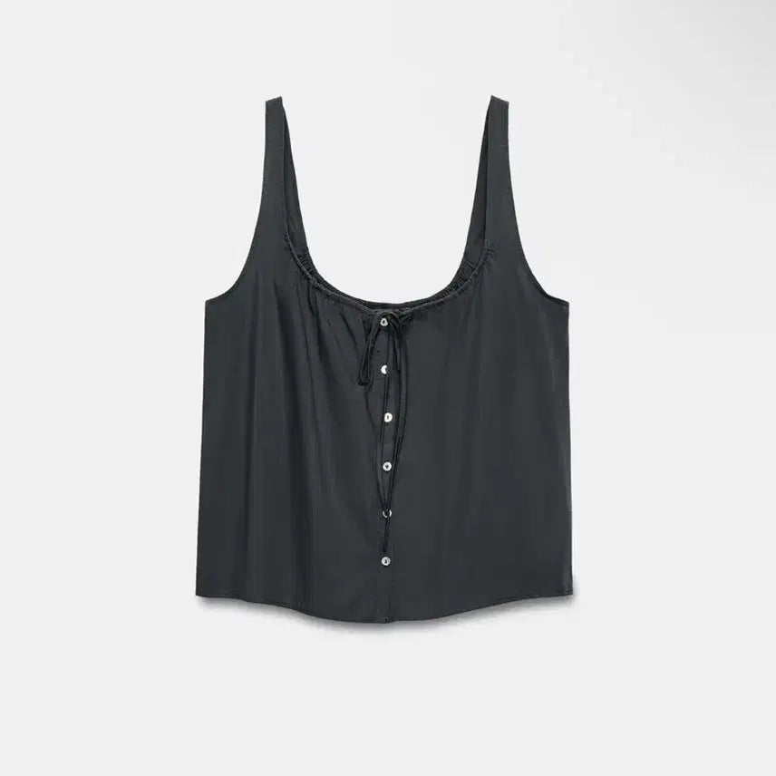 [BUNJANG] ZARA Poplin Shirring Sleeveless Cotton Top (M) / 새상품 자라 포플린 버튼 탑 M 셔링 나시 코튼 도매택 모리걸