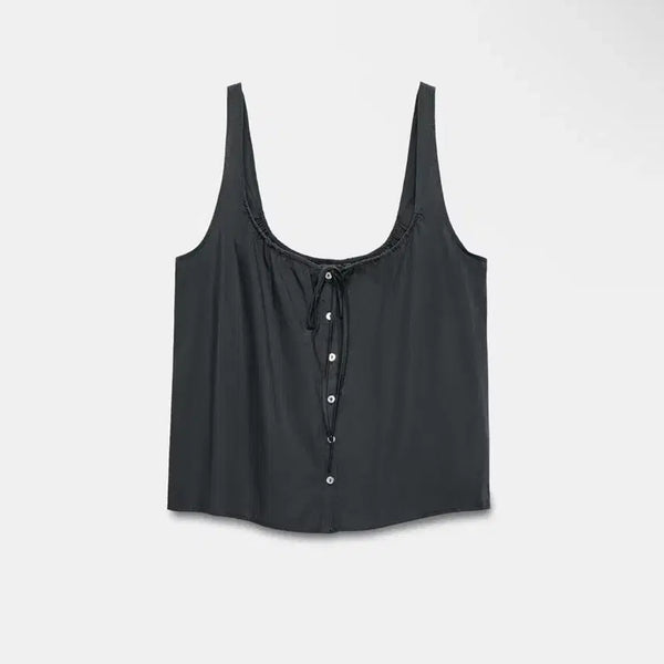 [BUNJANG] ZARA Poplin Shirring Sleeveless Cotton Top (M) / 새상품 자라 포플린 버튼 탑 M 셔링 나시 코튼 도매택 모리걸