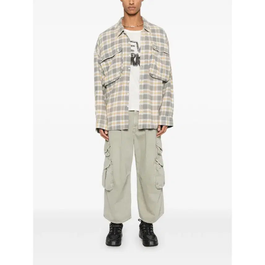 [BUNJANG] R13 Yellow Grey Oversized Pocket Drop Neck Shirt / R13 옐로우 그레이 오버사이즈 포켓 드롭넥 셔츠