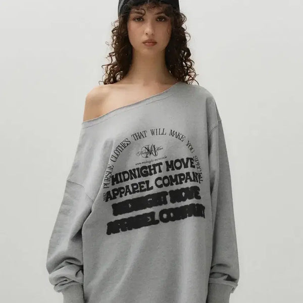[BUNJANG] Midnight Move One-Shoulder Sweatshirt / 미드나잇 무브 원숄더 맨투맨