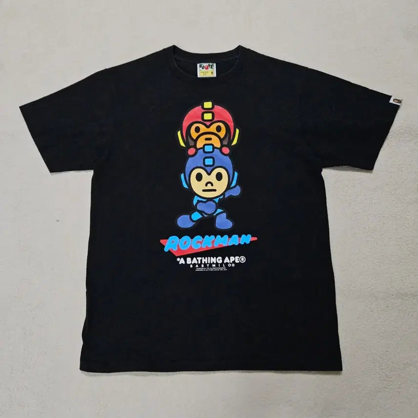 [BUNJANG] BAPE x Rockman Black T-Shirt / 베이프 X 록맨 블랙 반팔티 급처
