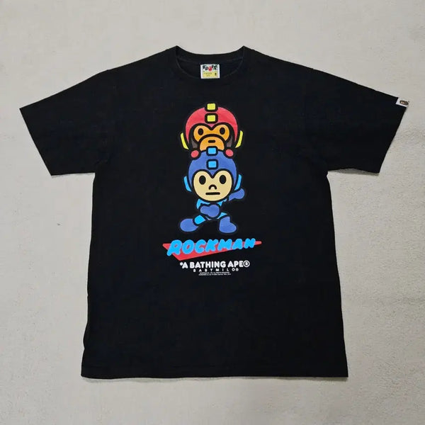 [BUNJANG] BAPE x Rockman Black T-Shirt / 베이프 X 록맨 블랙 반팔티 급처