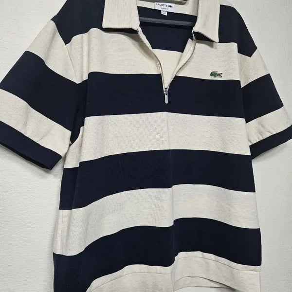 [BUNJANG] Lacoste Striped Zip Short Sleeve Knit XL / 라코스테 단가라 집업 반팔 니트 xl