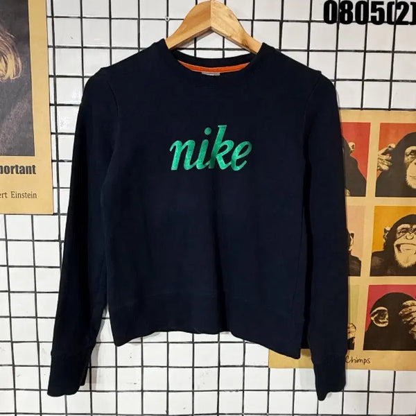 [BUNJANG] Nike Sweatshirt Black Green Logo Women's Size S / 나이키 맨투맨 블랙 그린 로고 S 0805