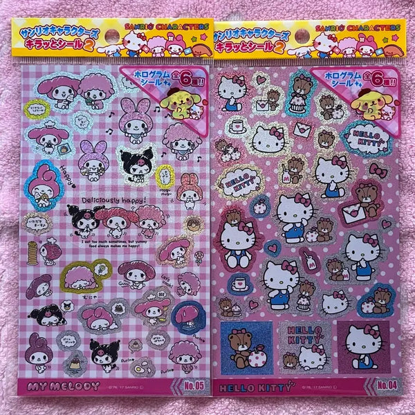 [BUNJANG] Sanrio Characters Hello Kitty & My Melody Hologram Seal Sticker Set (2 Types) / 산리오 캐릭터즈 헬로키티 마이멜로디 씰스티커 2종
