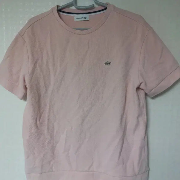 [BUNJANG] Lacoste Pink Short Sleeve Sweatshirt / 라코스테 반팔 맨투맨 핑크