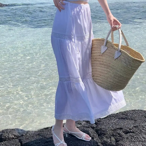 [BUNJANG] Pine Lace Long Skirt White / 피네 레이스 롱 스커트 화이트