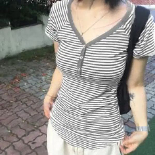 [BUNJANG] Stripe Short Sleeve T-Shirt / 에이블리 스트라이프 반팔 티셔츠