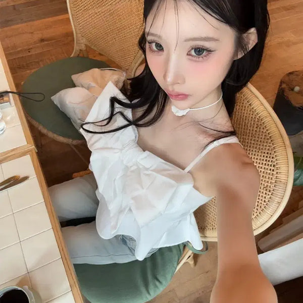 [BUNJANG] GRL Ribbon Frill Blouse White / GRL그레일 리본 프릴 블라우스 화이트 스나계