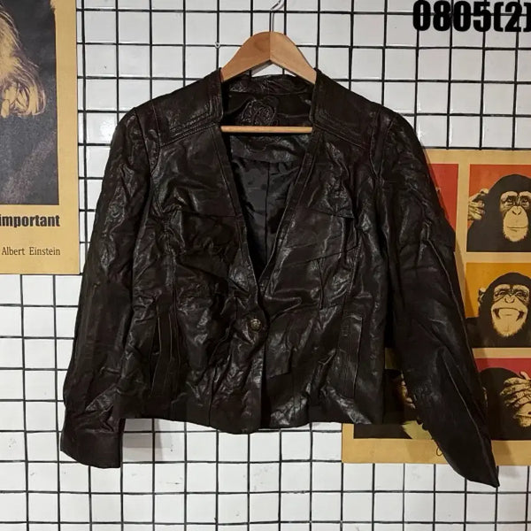 [BUNJANG] Vintage Lambskin Leather Jacket Brown / 빈티지 양가죽 자켓 브라운 95 0805