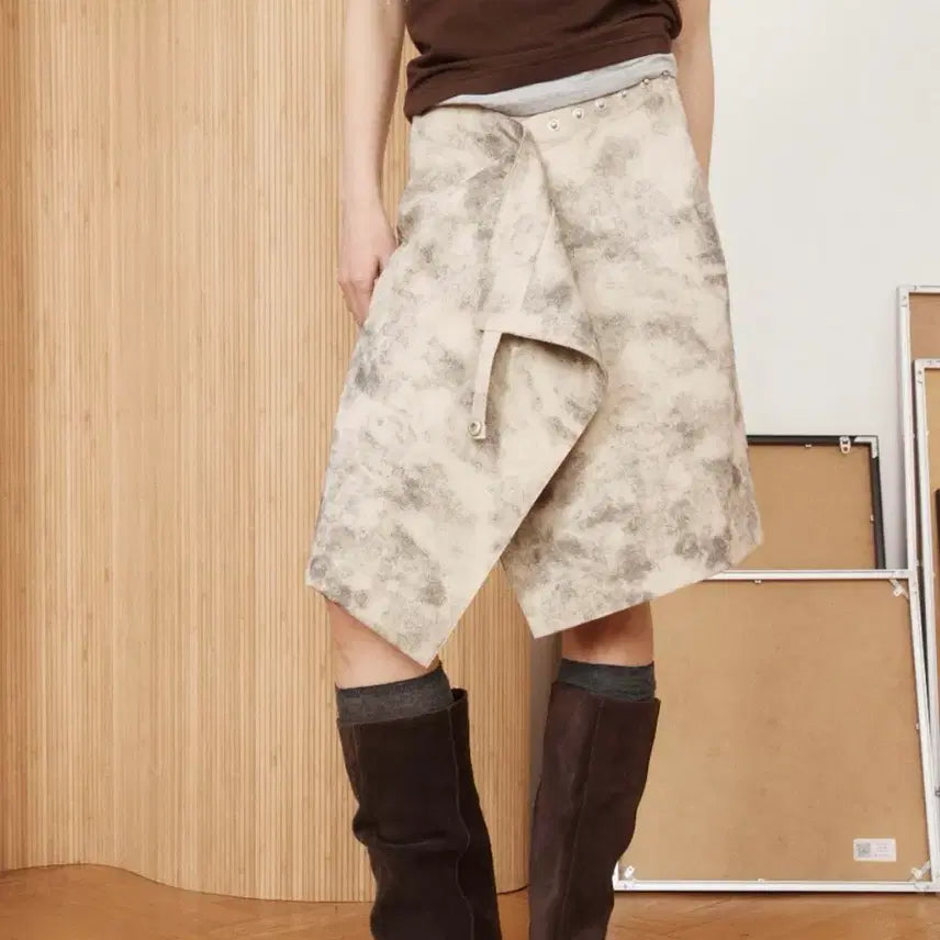[BUNJANG] Miyoohoo Snap Midi Wrap Skirt Beige / 미와이후 스냅 미디 랩 스커트 베이지