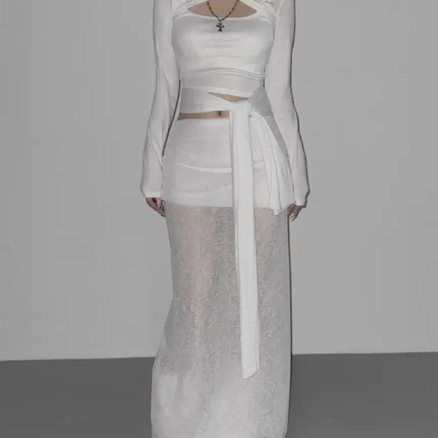 [BUNJANG] Offset Urban Unique Sheer Drape Long Skirt Black / 새상품) 오프셋 어반 유니크 시스루 롱 스커트 드레이프 스커트 블랙